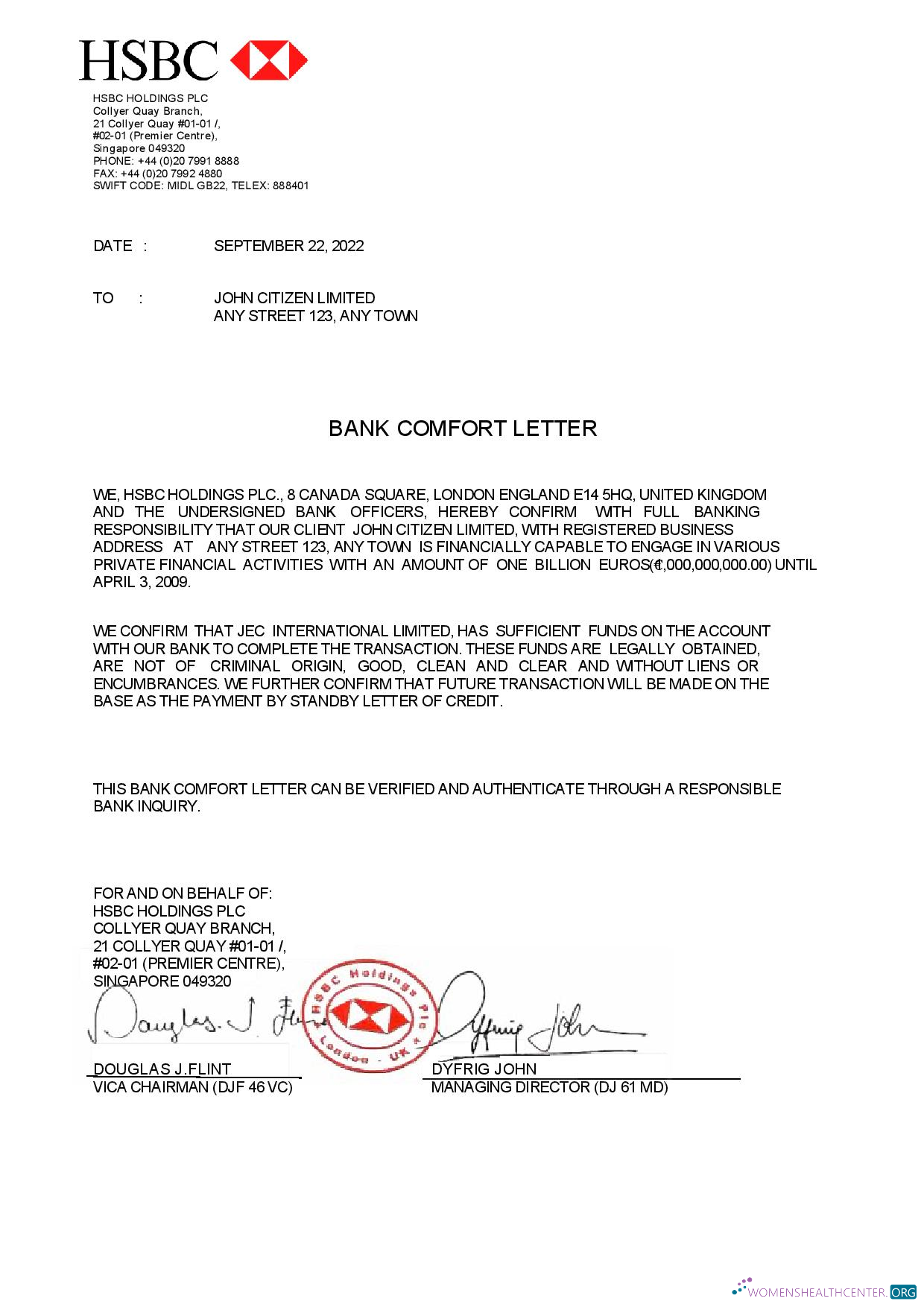 Download Singapore HSBC Bank Reference letter Photoshop template